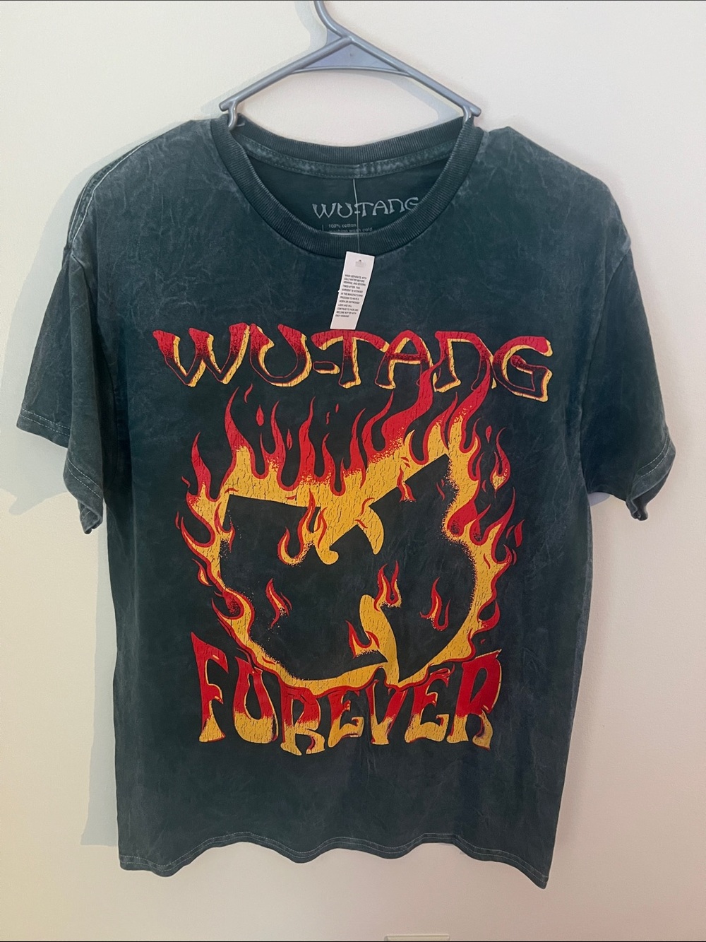 WU-TANG Black Short Sleeve Tee with Red & Yellow Flame Graphic